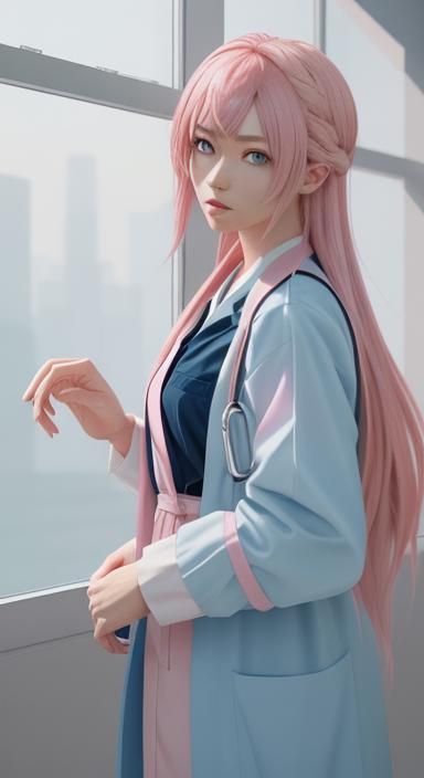 Pink-Haired Anime Nurse in Hyper-Realistic 3D Art