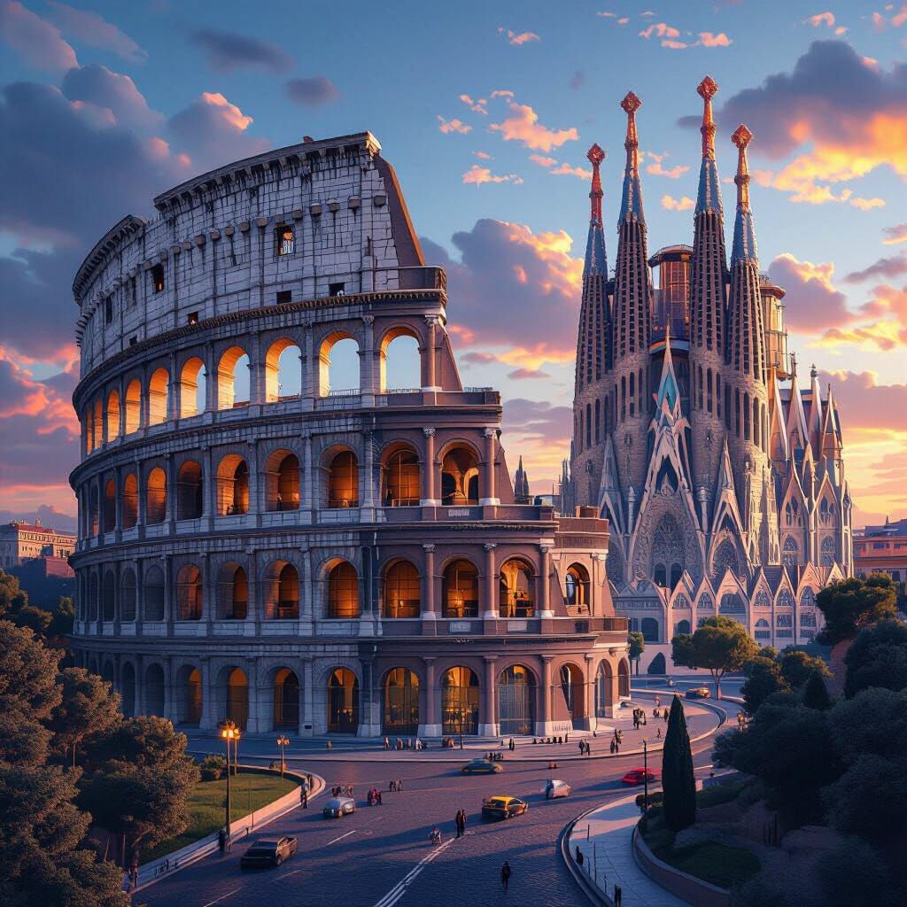 Fantasy Art: Colosseum, Sagrada Familia & Paris