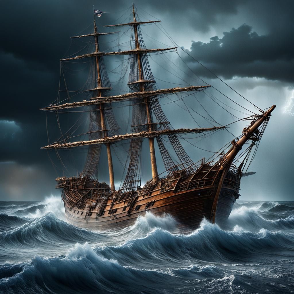 Stormy Seas: Sailing Ship in a Twister