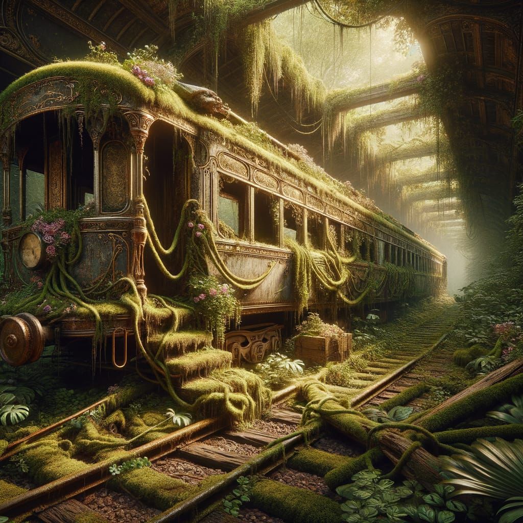 Abandoned Jungle Train Carriage in Ethereal Outback Style