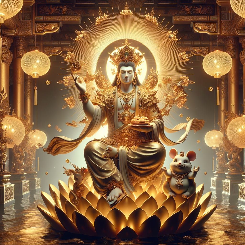 Divine Ganesha 3D Render in Golden Light