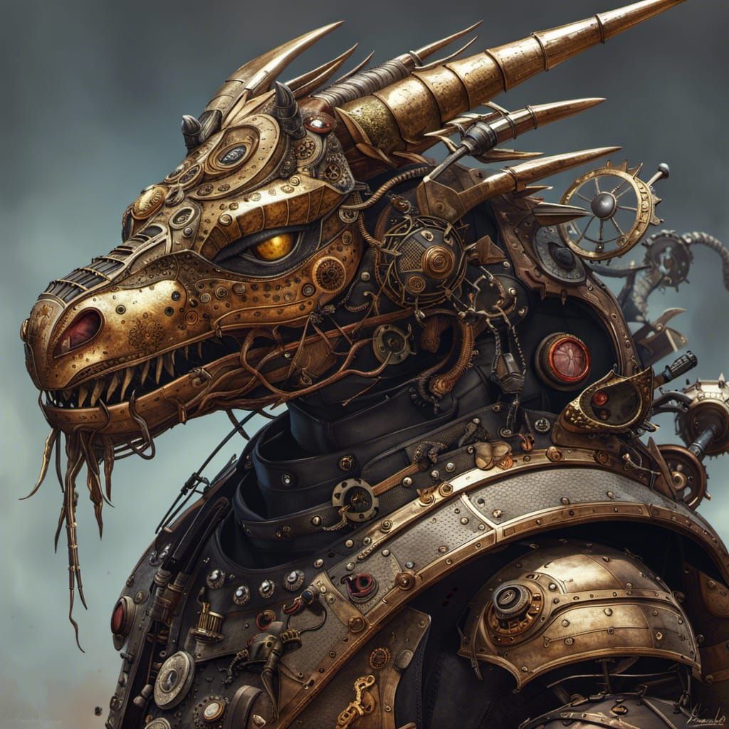Armored Steampunk Dragon Fantasy Art