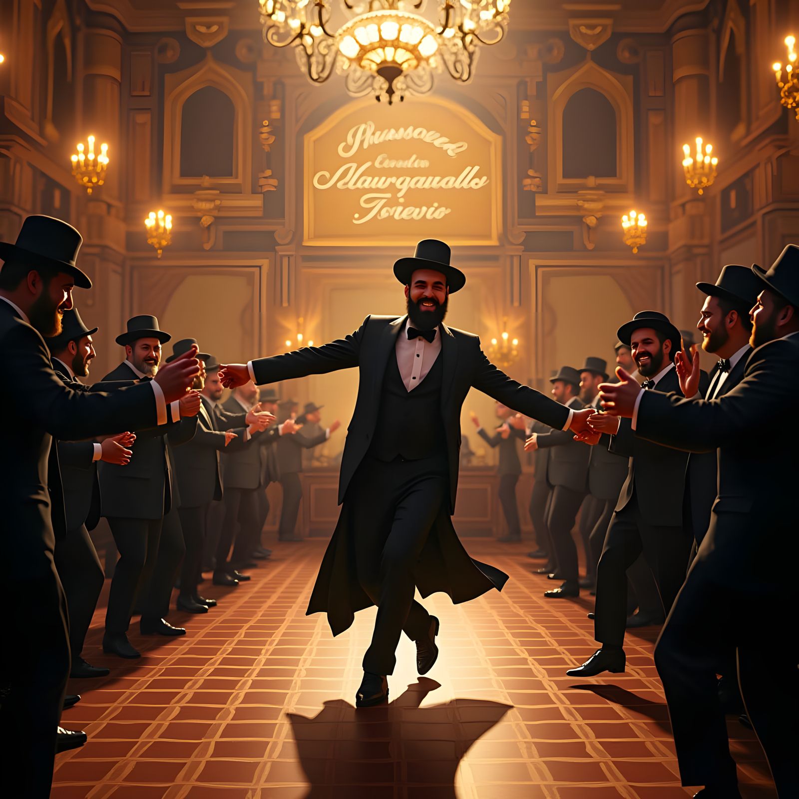 Joyful Hasidic Wedding Celebration in Traditional Eastern Eu...