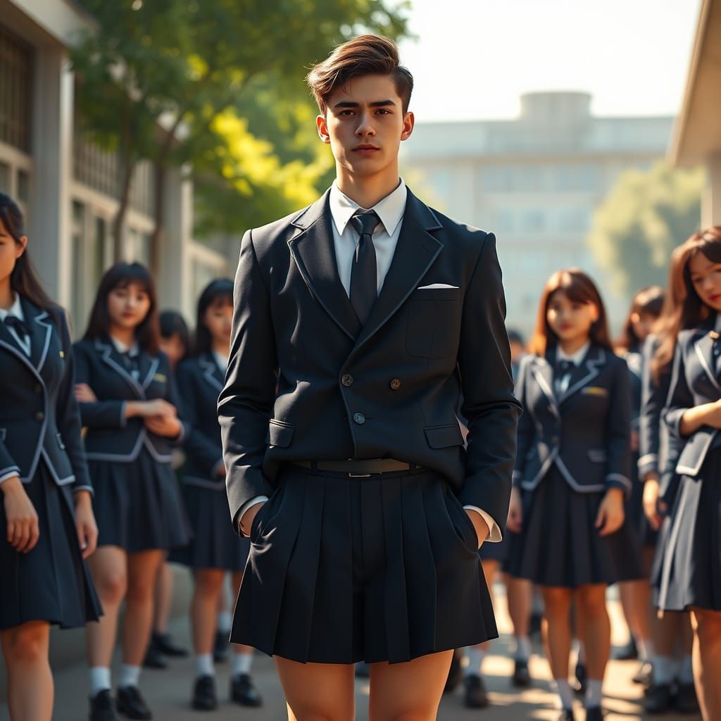Confident Young Man Embraces School Uniform with a Twist in ...