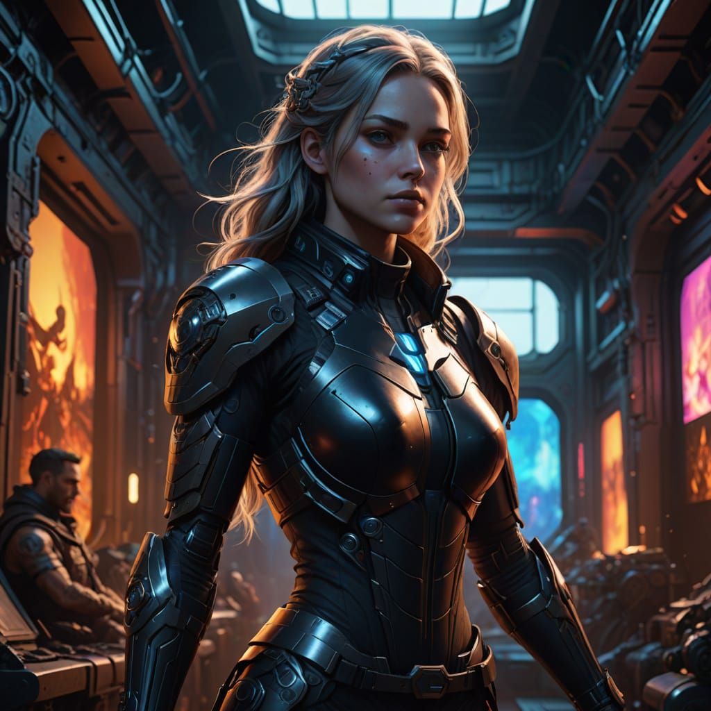 Hyper-Realistic Female Figure in Futuristic Landscape