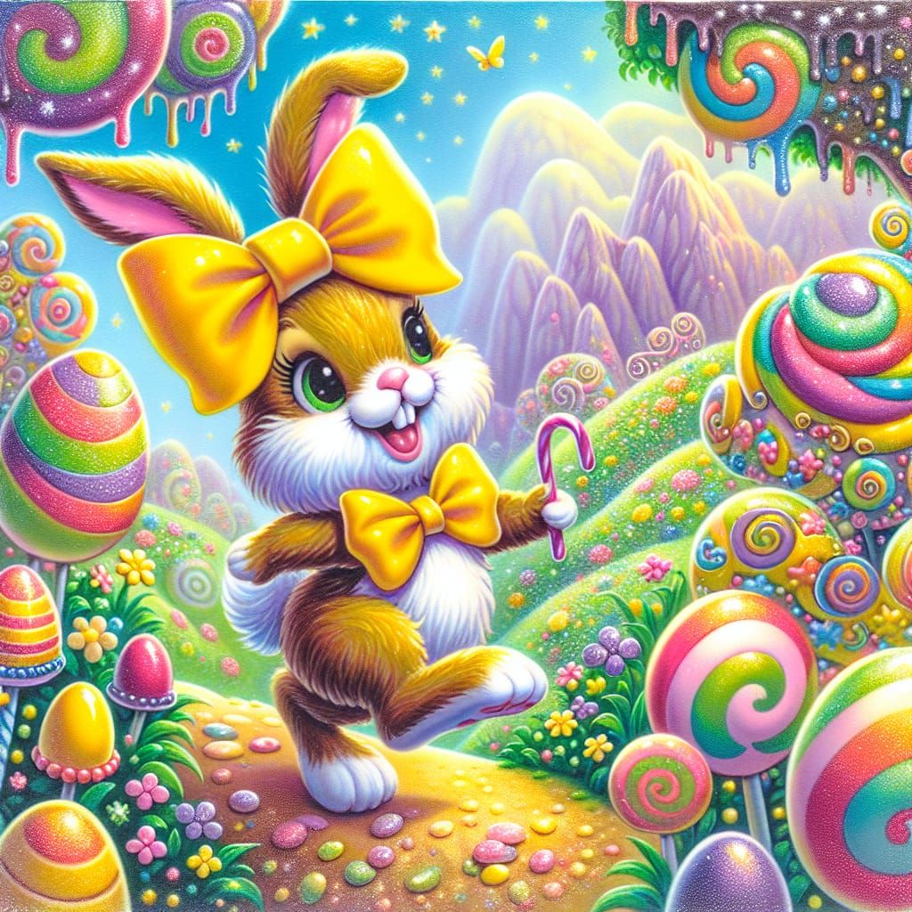 Easter Bunny in Whimsical Candyland Garden