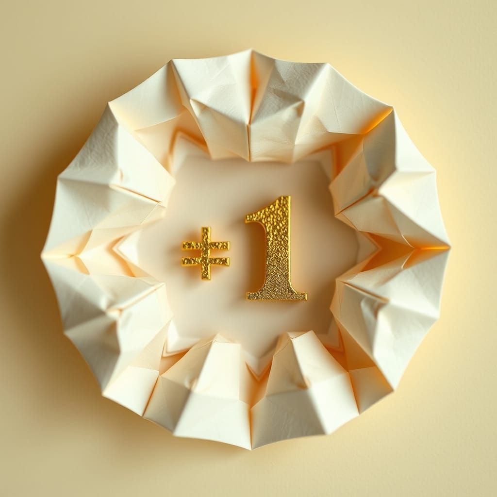 Ethereal Origami Papercraft with Golden Numerical Centerpiec...