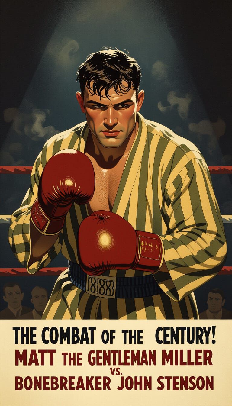 Rugged Boxer in 1920s Poster, Vintage Boxing Art