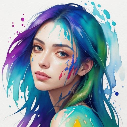 Painterly Concept Art of Serene Person with Watercolor Effec...