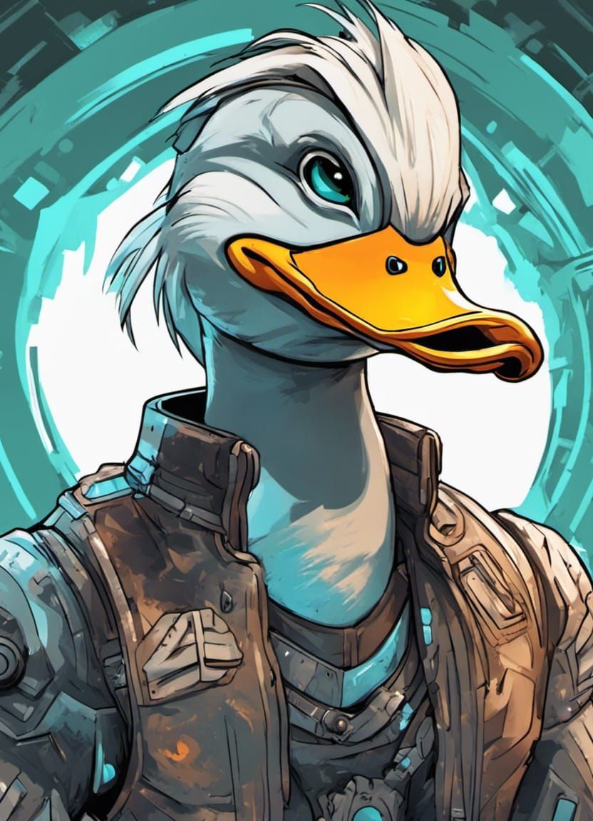 Anthropomorphic Duck Portrait in Borderlands Cel-Shaded Styl...
