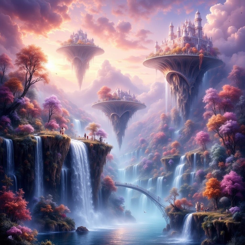 Ethereal Floating Islands in Airbrush Fantasy Style