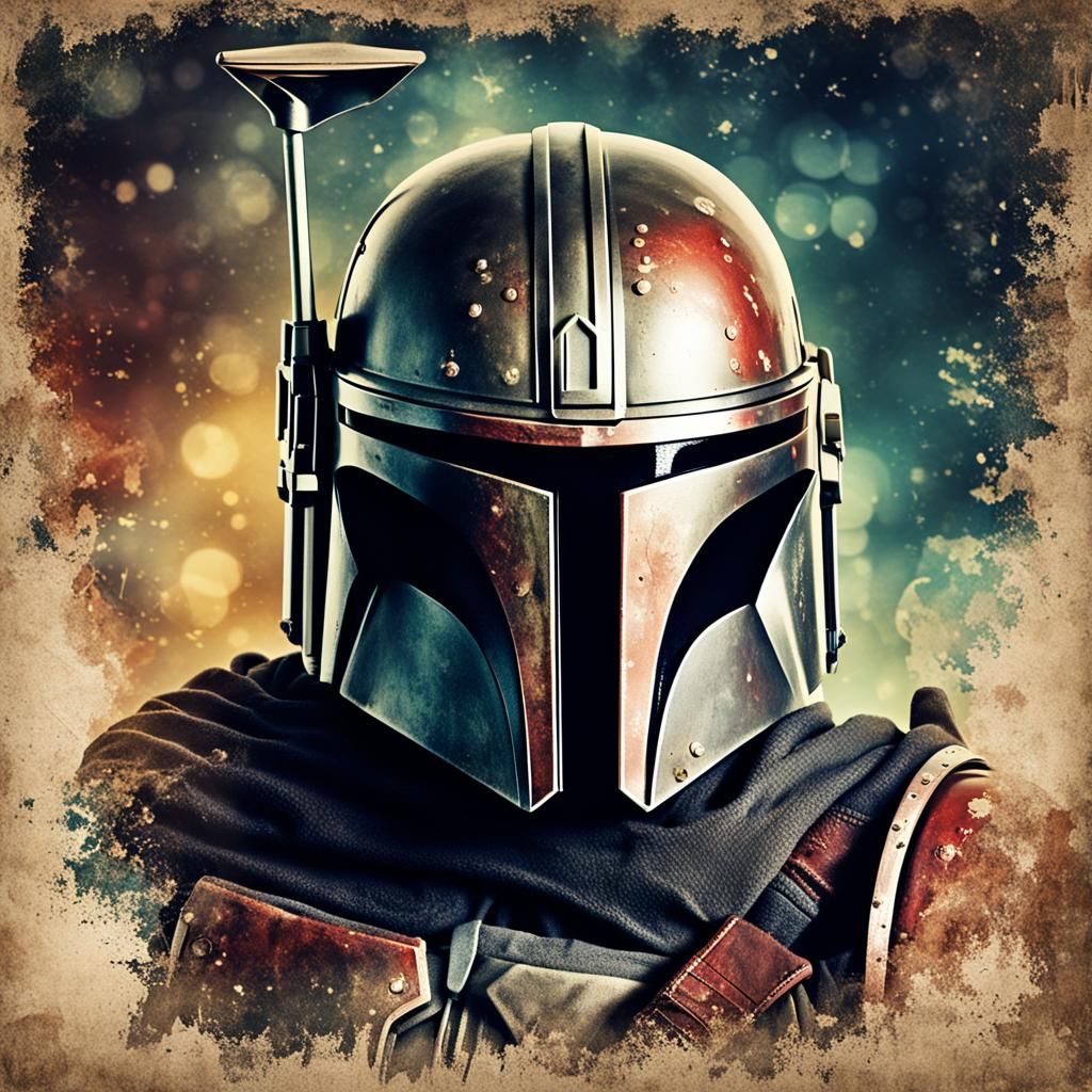 Mandalorian Grunge Poster with Bokeh Lighting