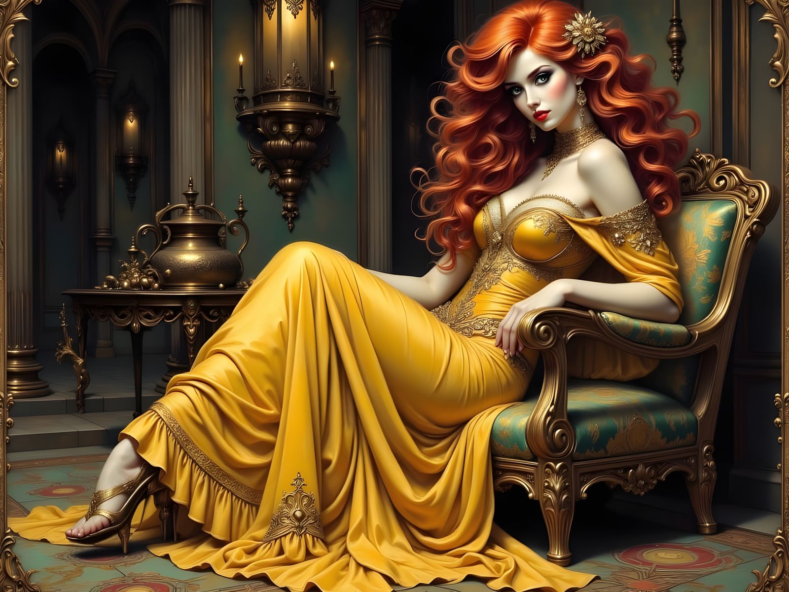 Norse Goddess in Romantic Goth Charcoal Sketch