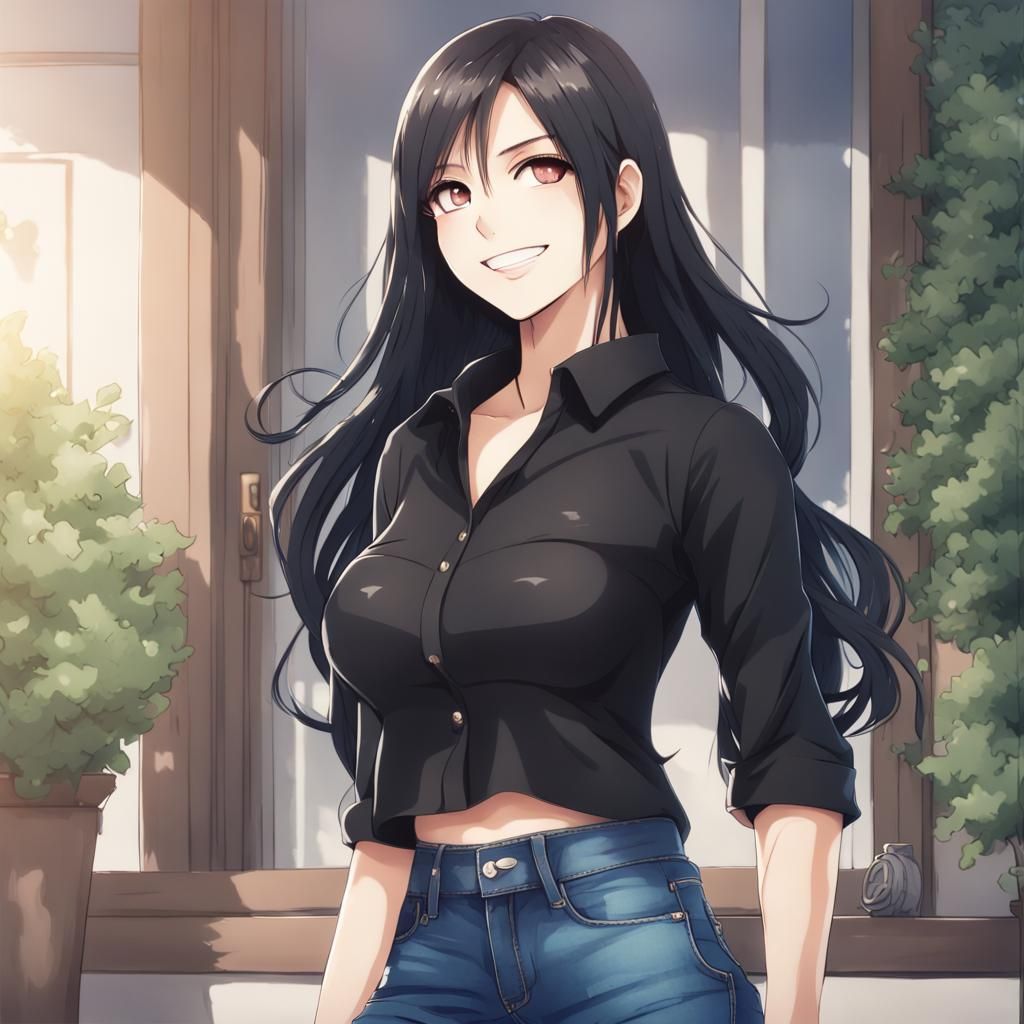 Anime Style Portrait of Woman in Crop Top