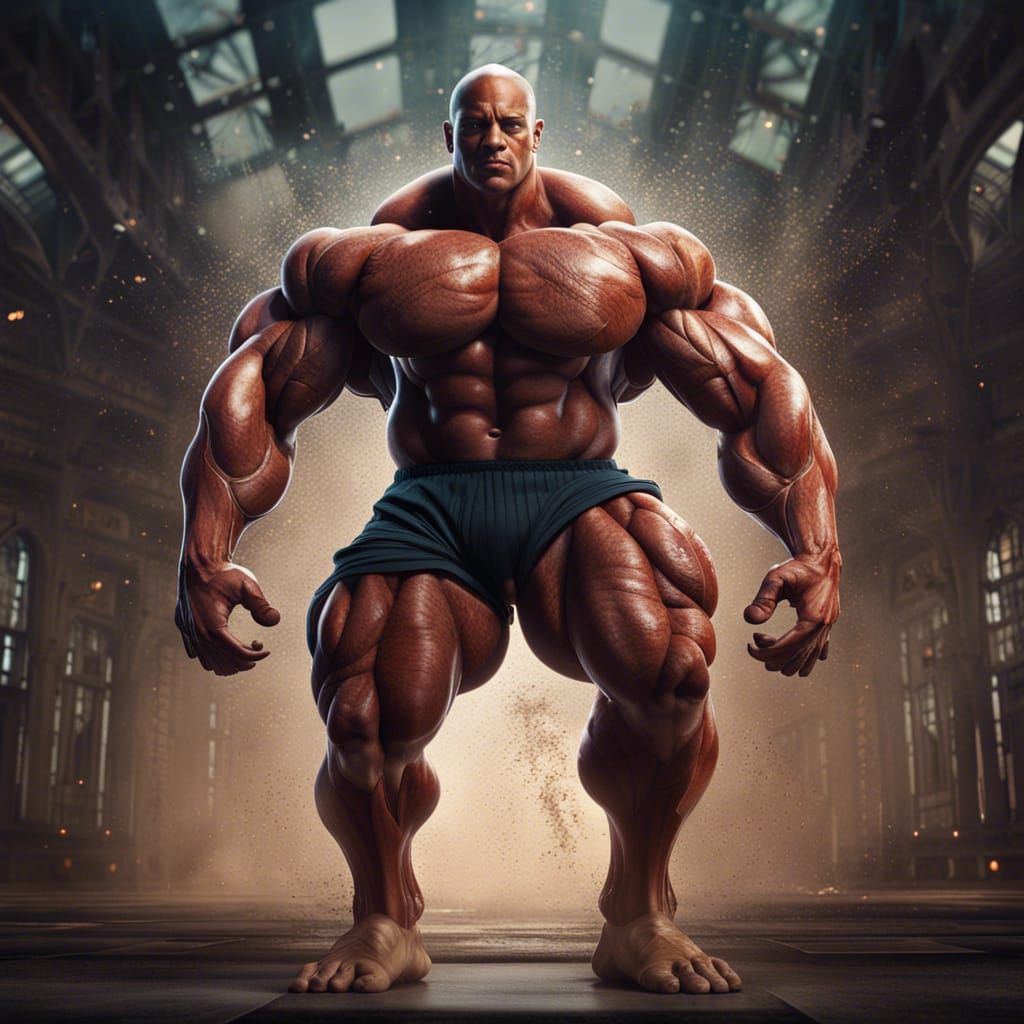 Massive Bodybuilder Quad Stomp Pose in Detailed Painting