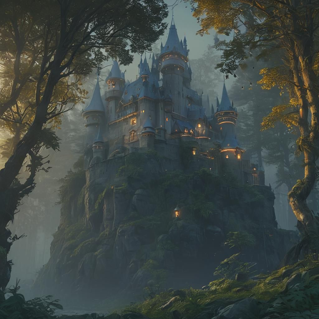 Majestic Castle in Mystical Forest: Digital Matte Painting