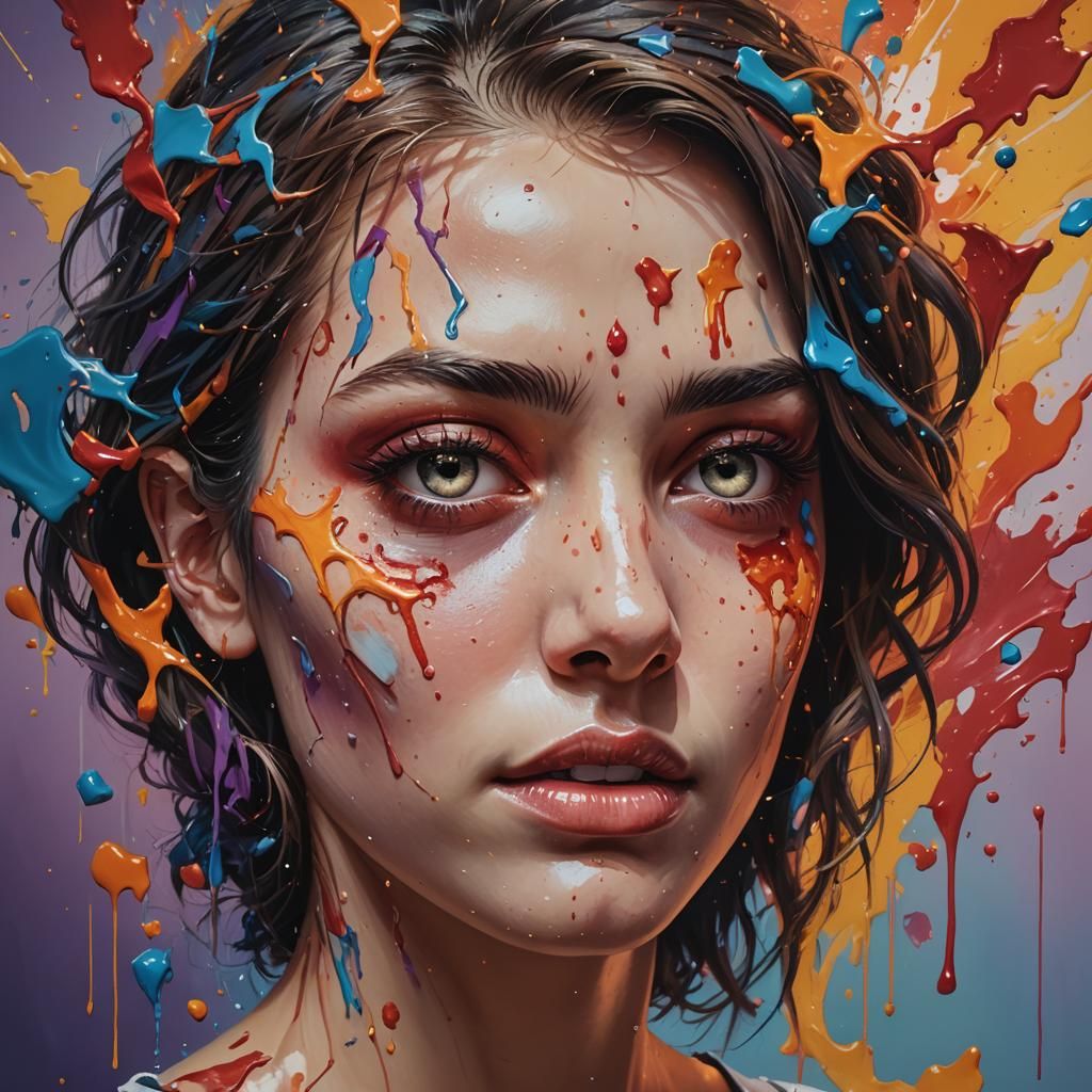 Hyperrealistic Mind's Eye Portrait with Colorful Splash Art