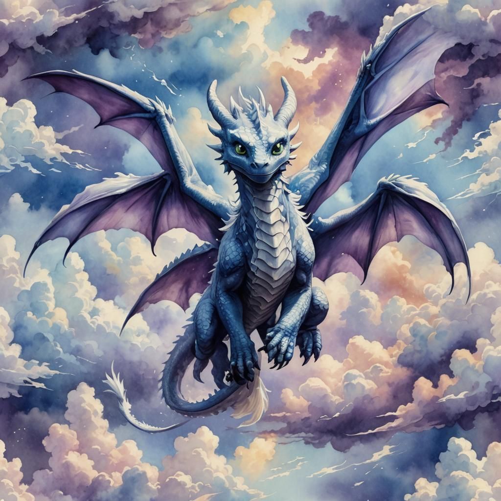 Light Fury Dragon Vanishing in Watercolor Clouds