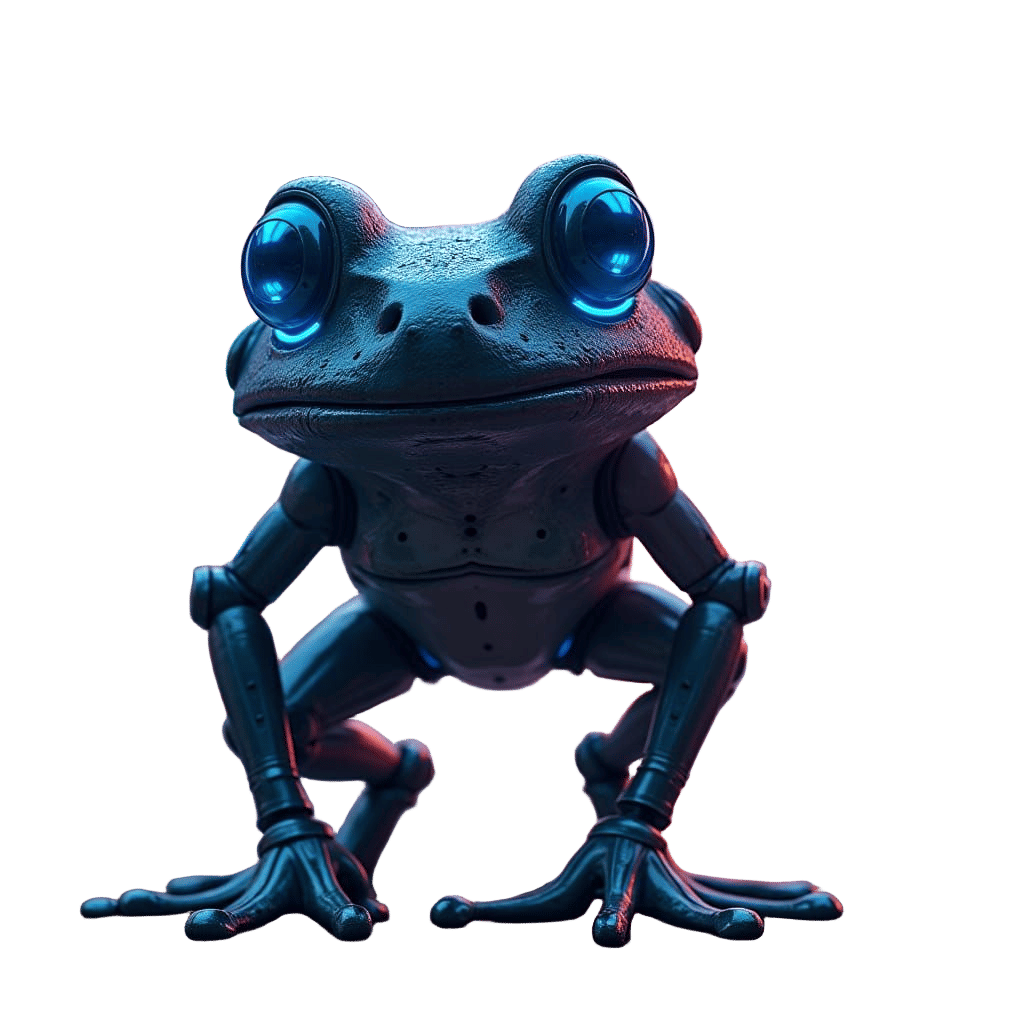 Cyberpunk Frog with Robotic Arms in Neon Cityscape