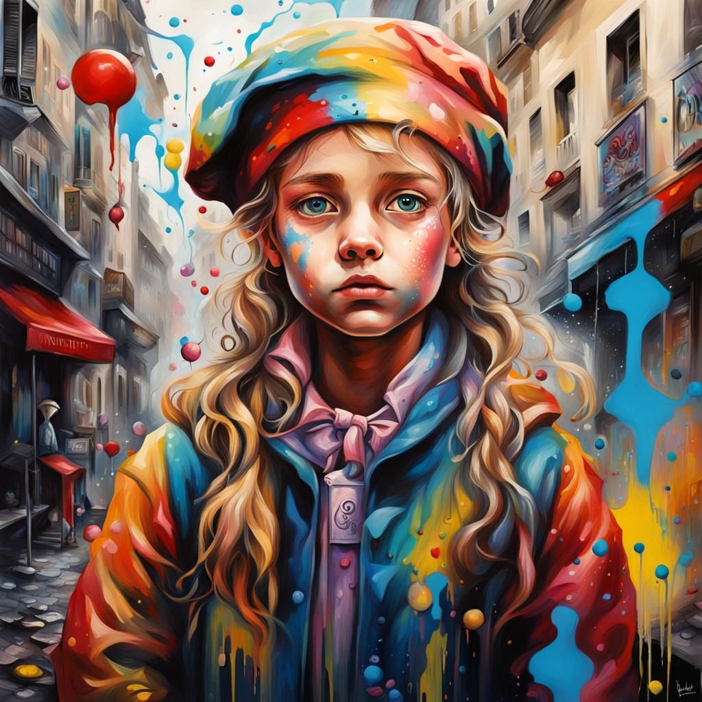 French Mythology Girl in Surreal Street Art Style