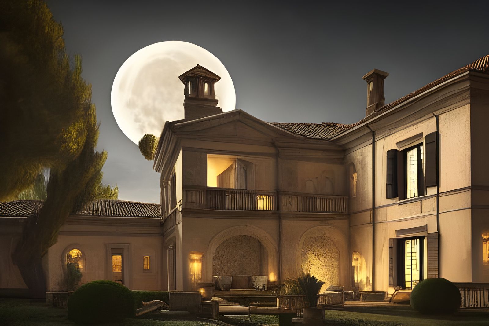 Auditore Villa at Night: A Bernini-Inspired Scene