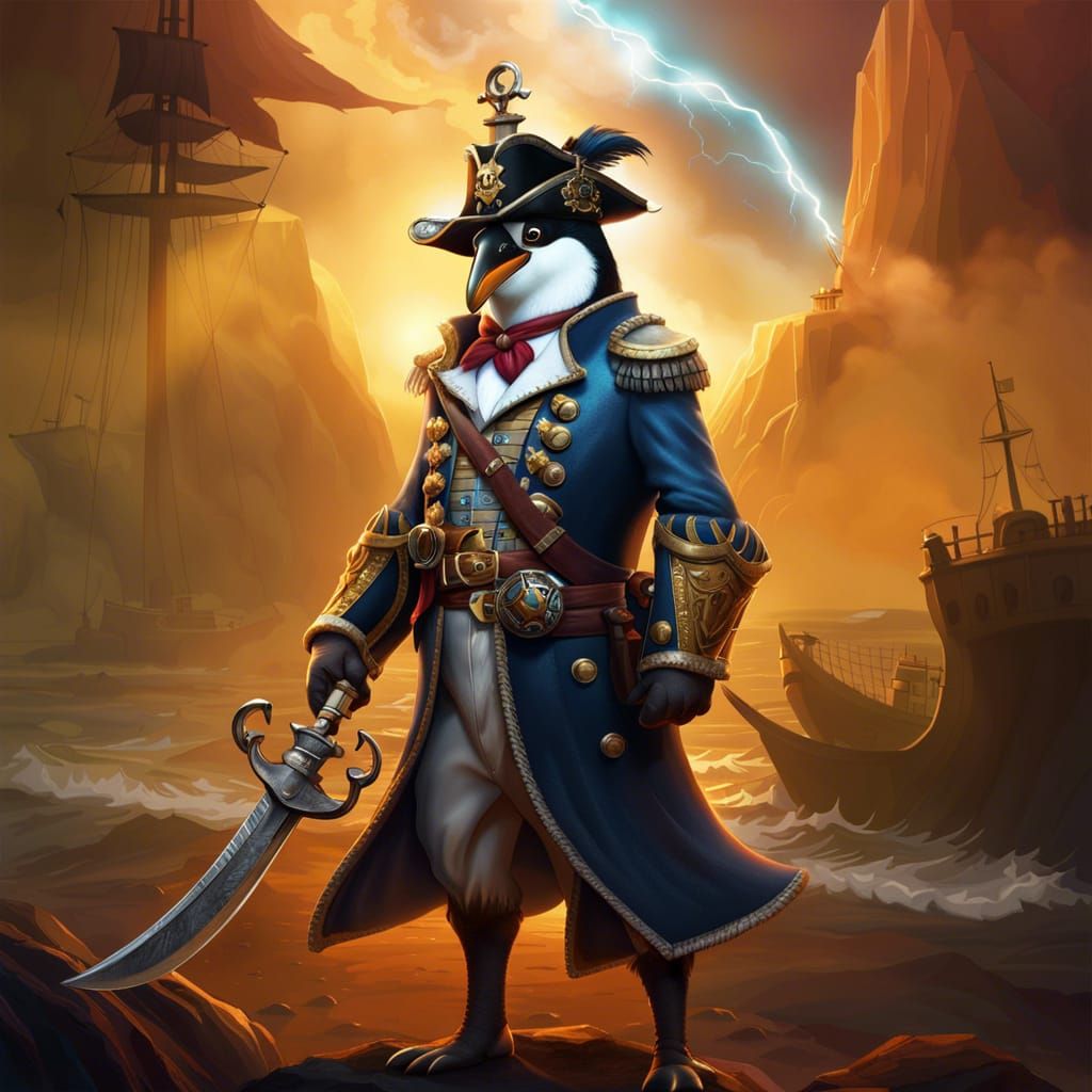 Penguin Pirate Concept Art in 8K Resolution