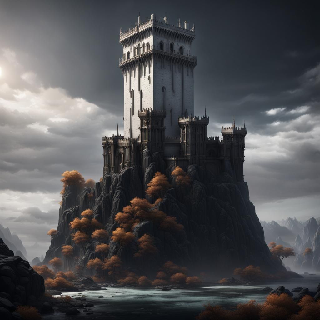 White Tower in Black Landscape: Digital Matte Painting