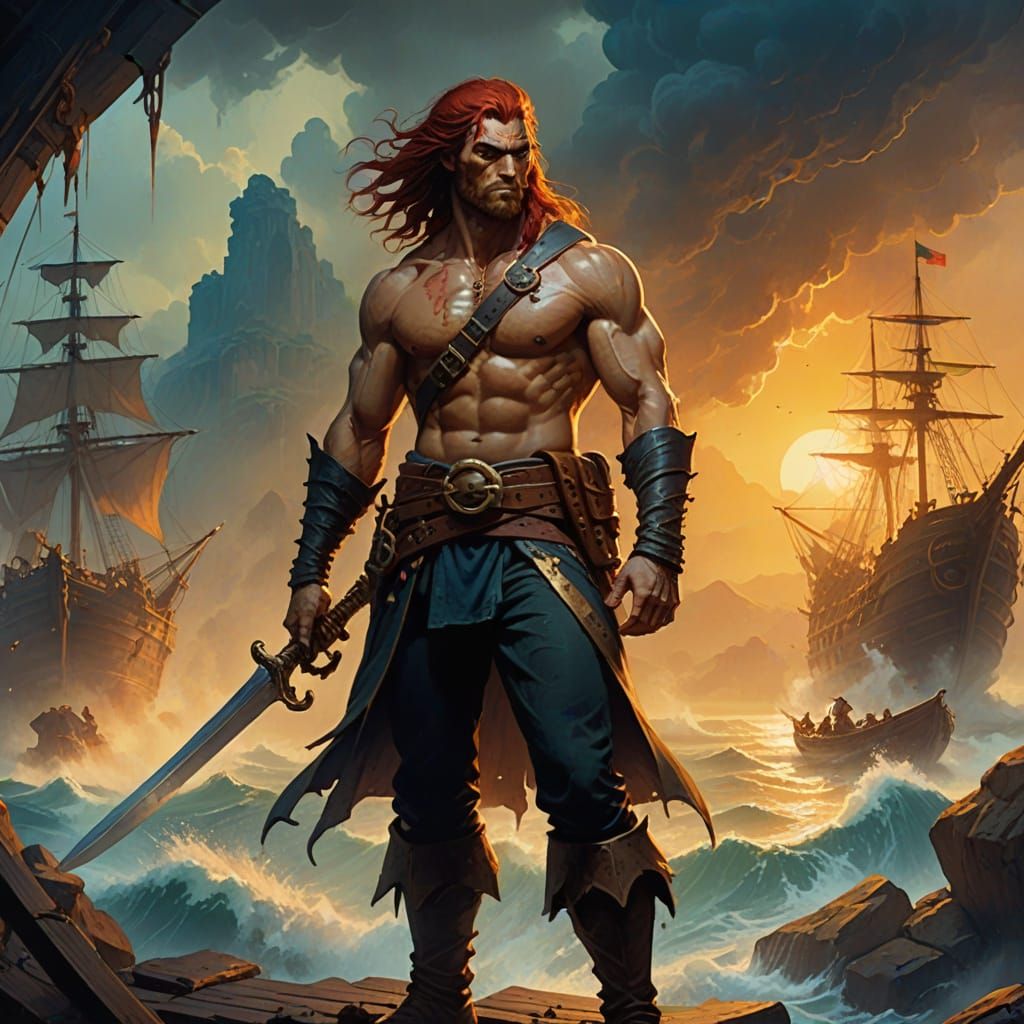 Heroic Fantasy Pirate on the High Seas