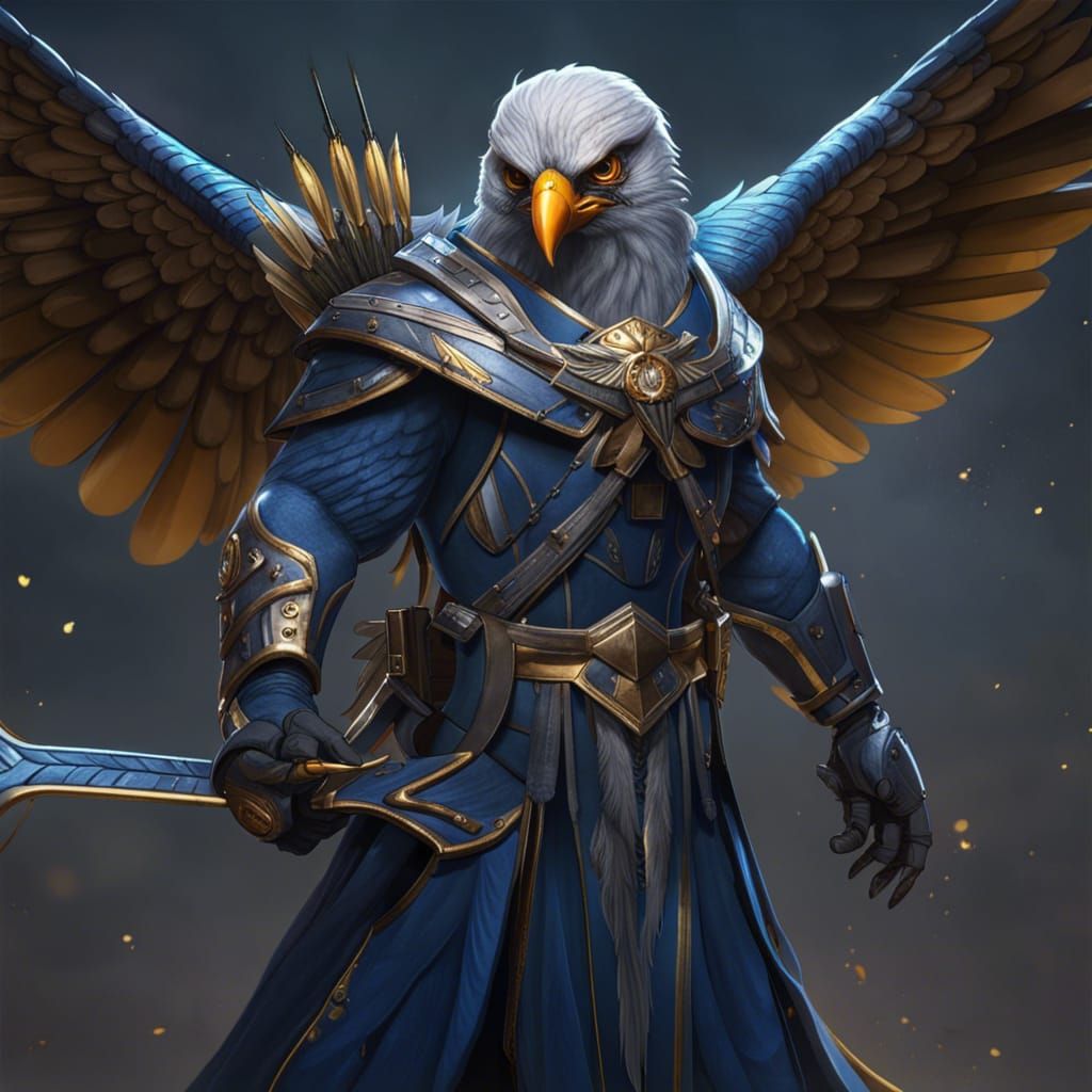 Falcon-Headed Archer with Wings in Fantasy Art Style