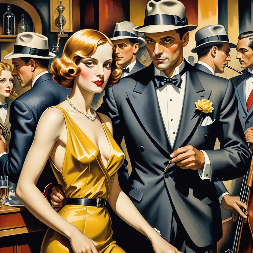 Jazz Age Couple Dancing in Expressive Watercolor Style