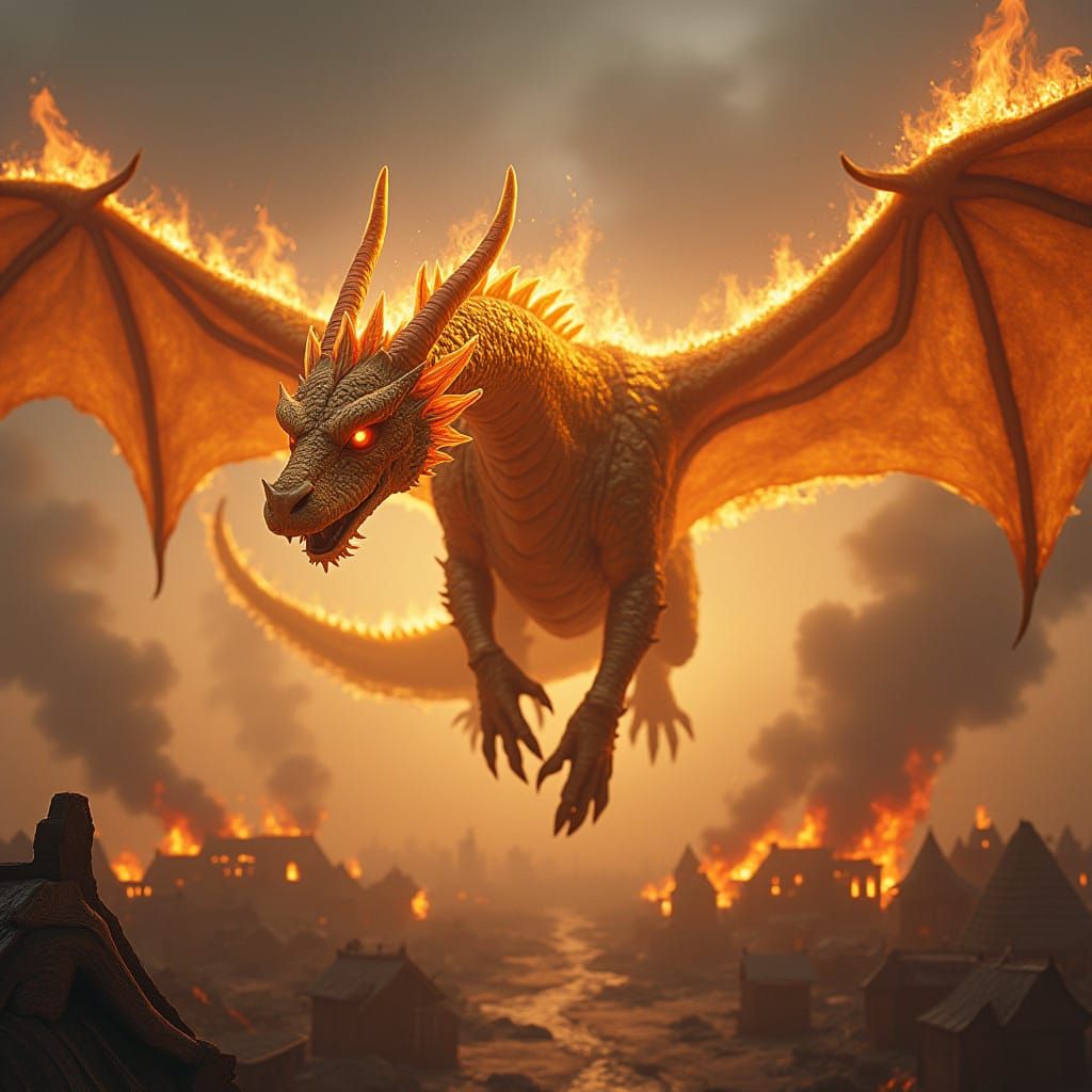 Golden Dragon Soars Over Inferno