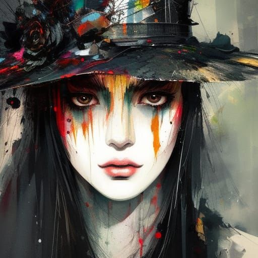 Witch Hat Portrait in Textured Speedpaint Style