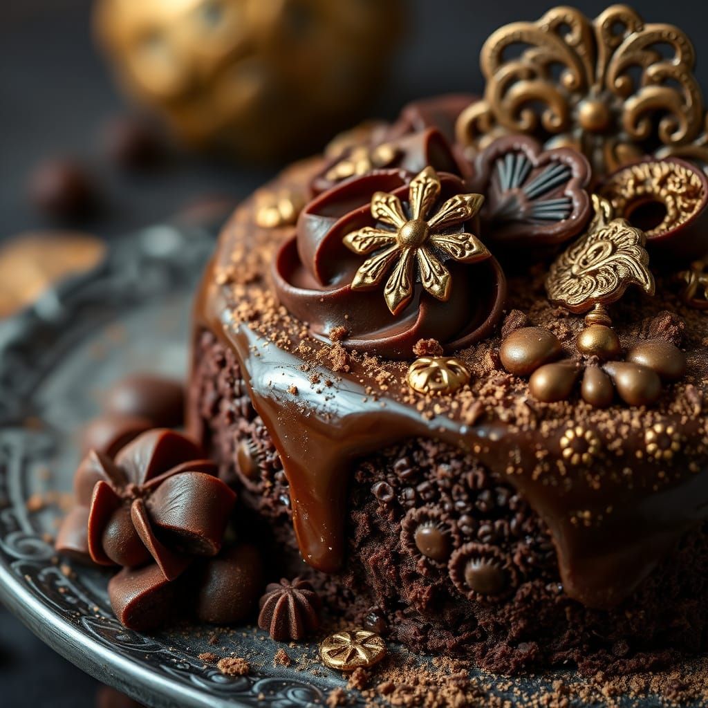 Ornate Chocolate Dessert in Digital Art Style