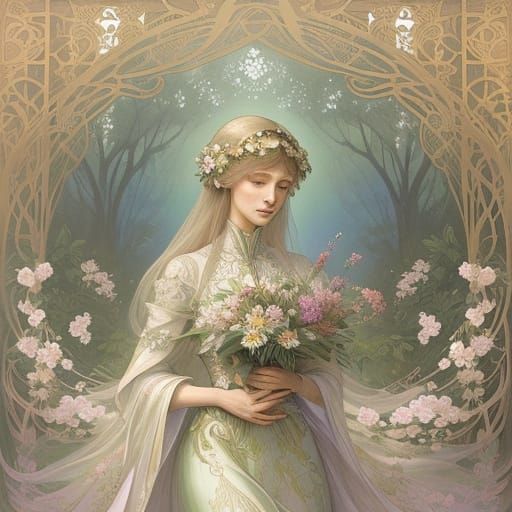 Woman's Burdens Transformed into Flowers Digital Painting