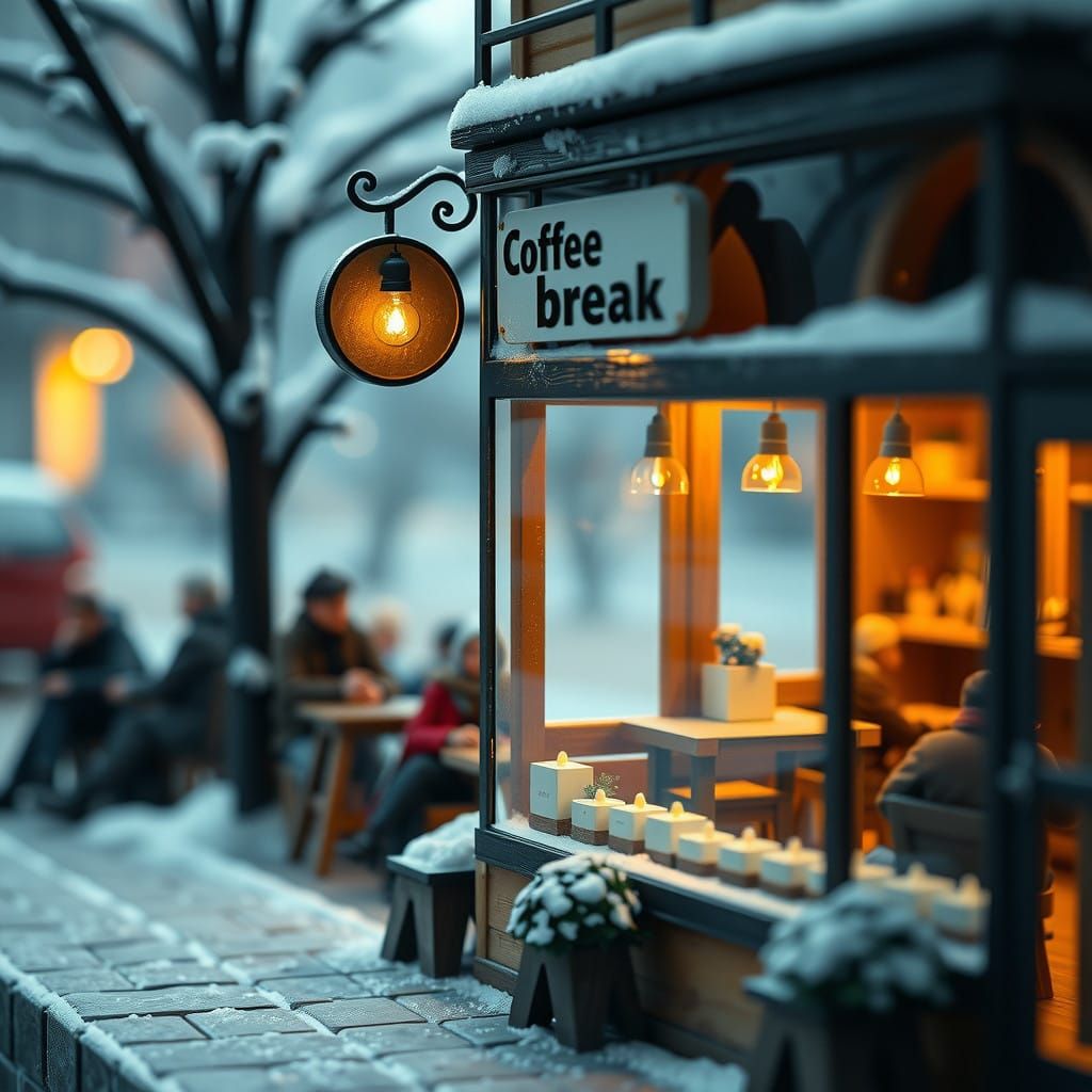 Cozy Winter Cafe Scene in Warm Colors