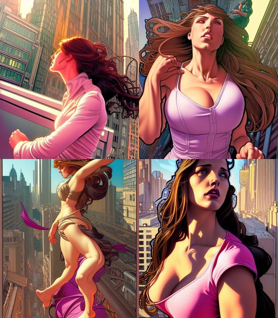 Giantess Transformation in Cityscape, Comic Book Art