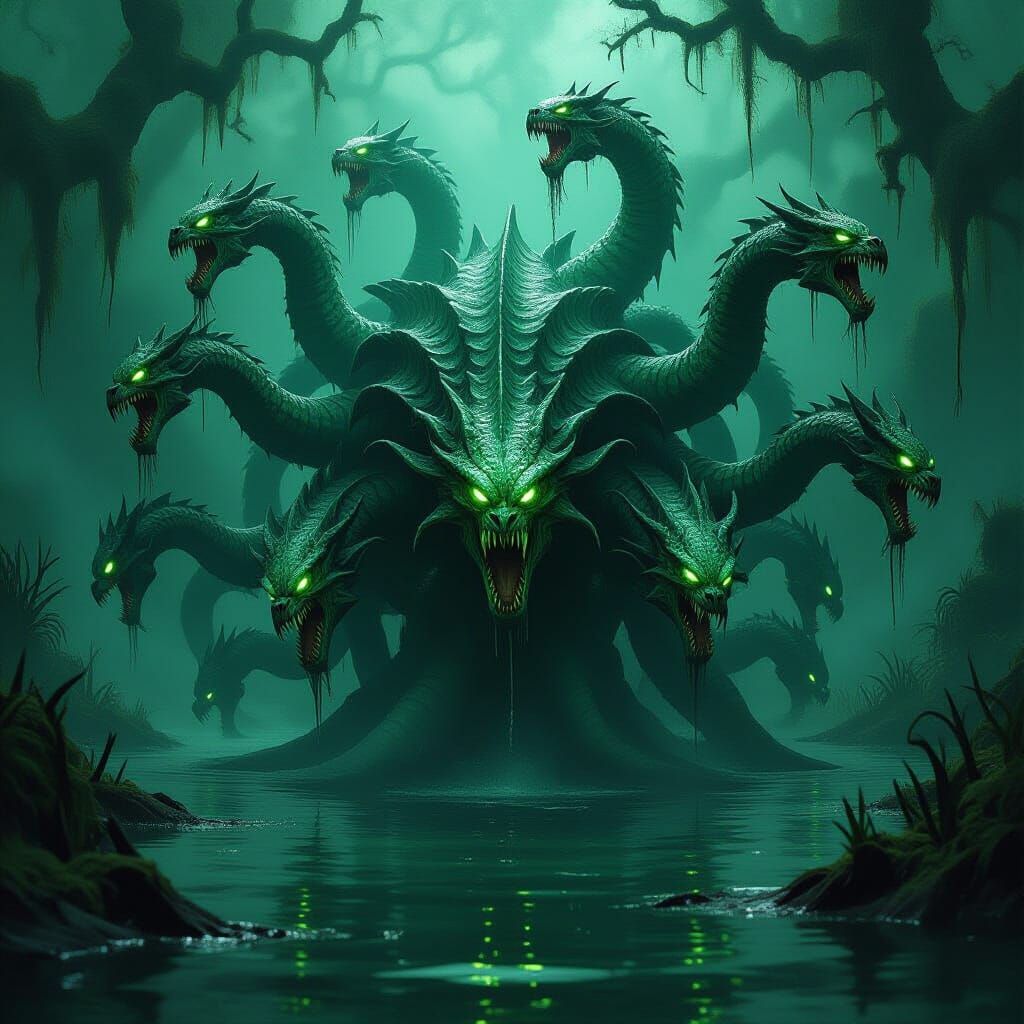 Terrifying Hydra Emerges From Misty Swamp in Dark Fantasy St...