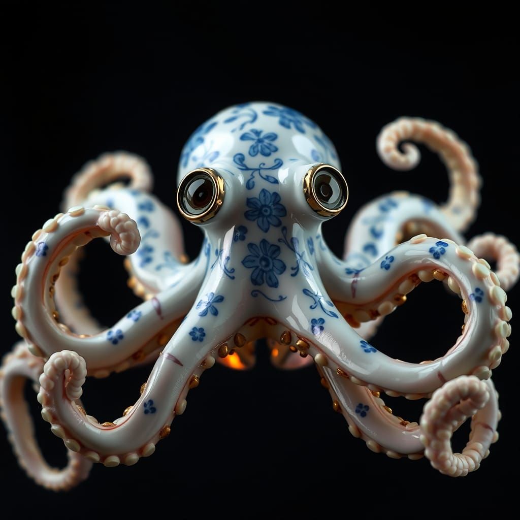 Steampunk Porcelain Octopus with Floral Design