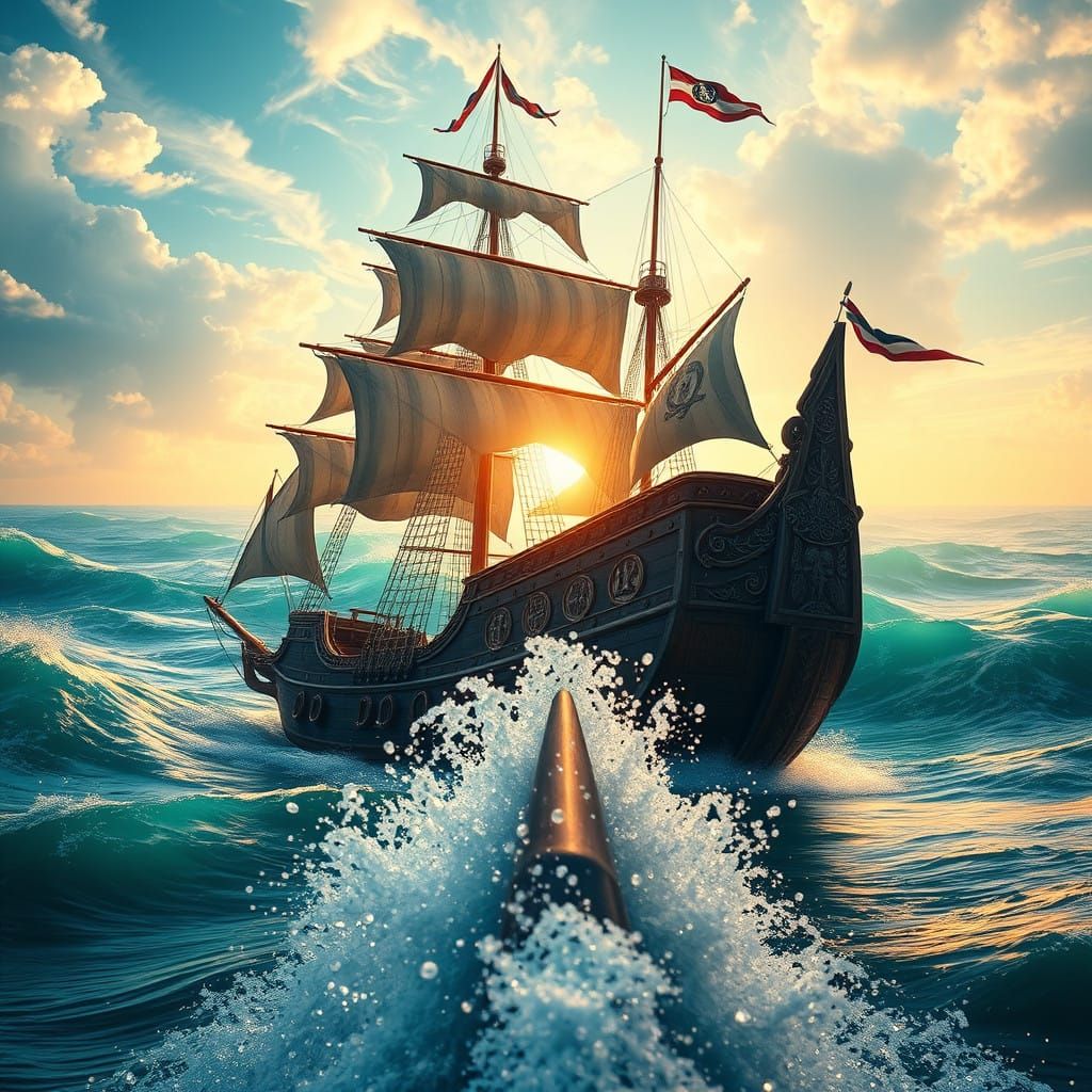 Majestic Pirate Ship in Dreamlike Tropical Oasis