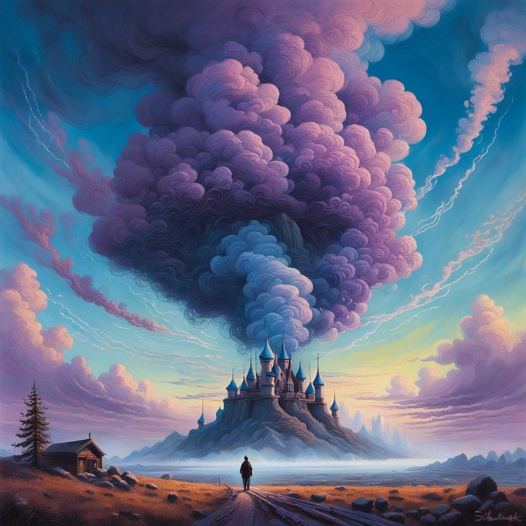 Ethereal Figure Emitting Iridescent Smoke in Dreamscape