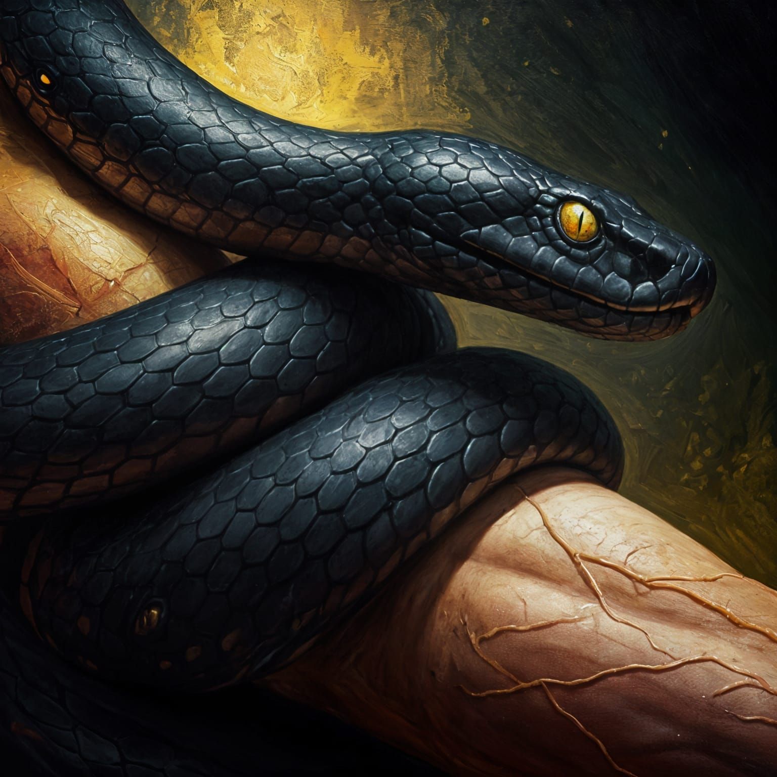 Viper's Bite: Expressionist Oil Painting of Snake Attack