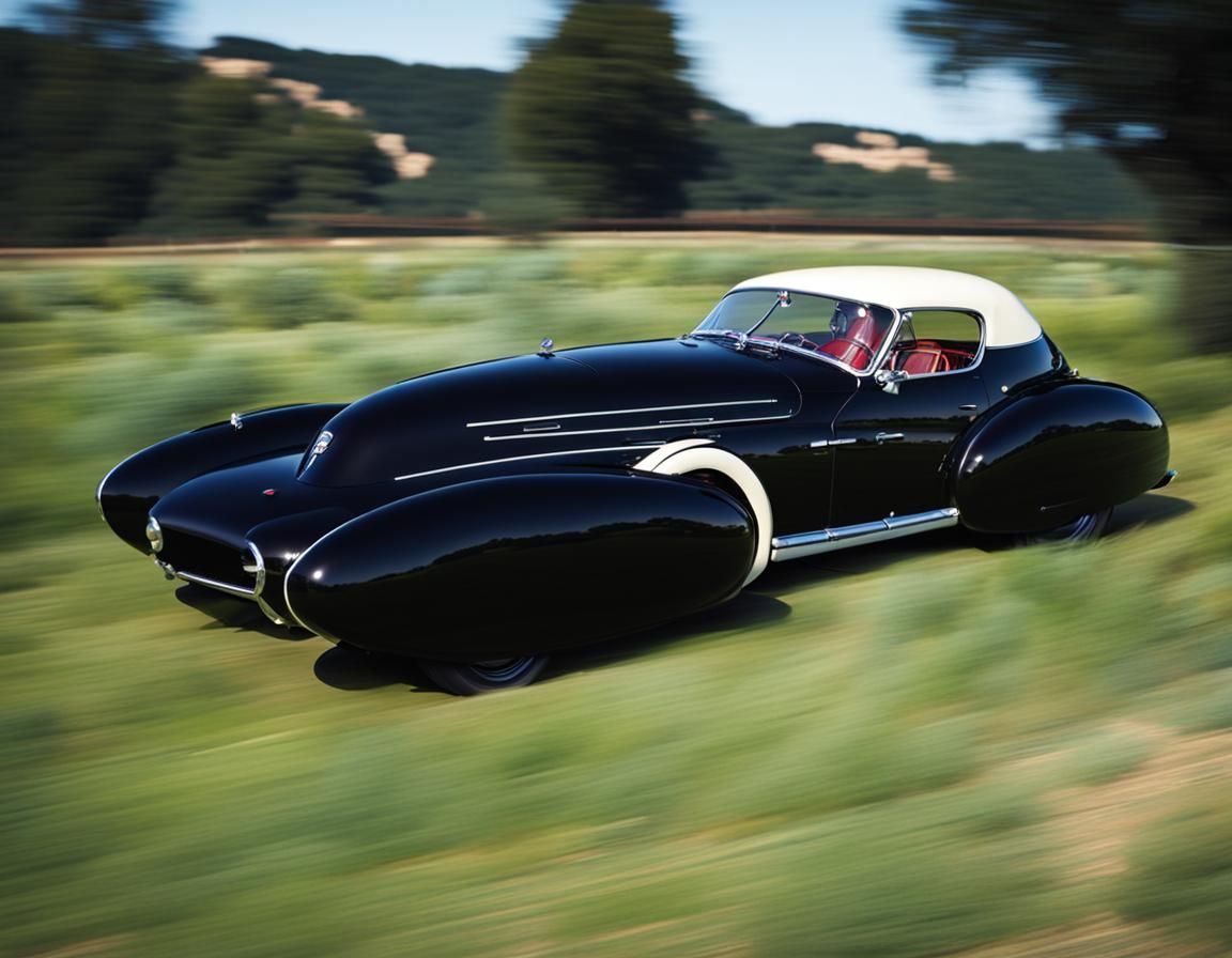 Black Retro Car Coupe on Freeway at Dusk