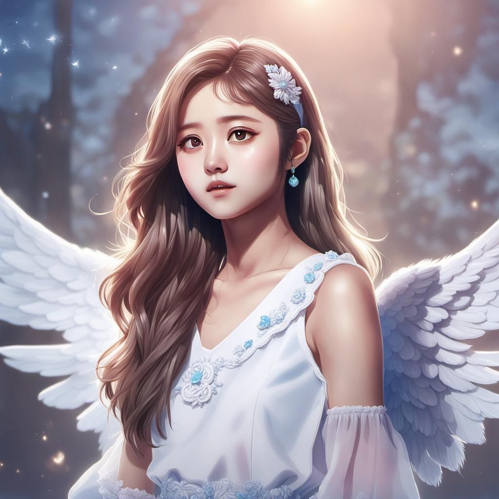 Tzuyu of Twice as Angel in Anime Style