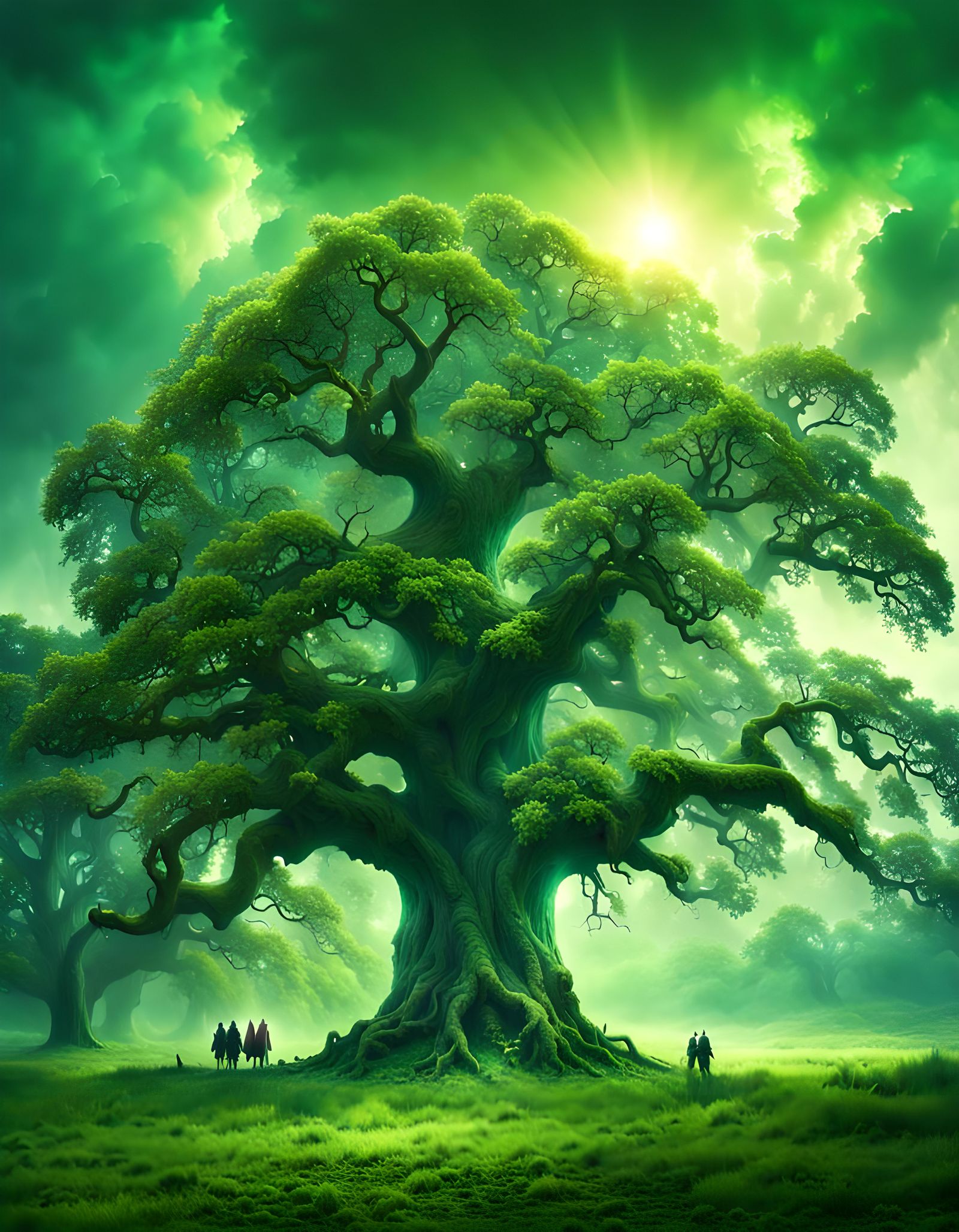Mystical Oak Tree with Elves: Digital Matte Painting
