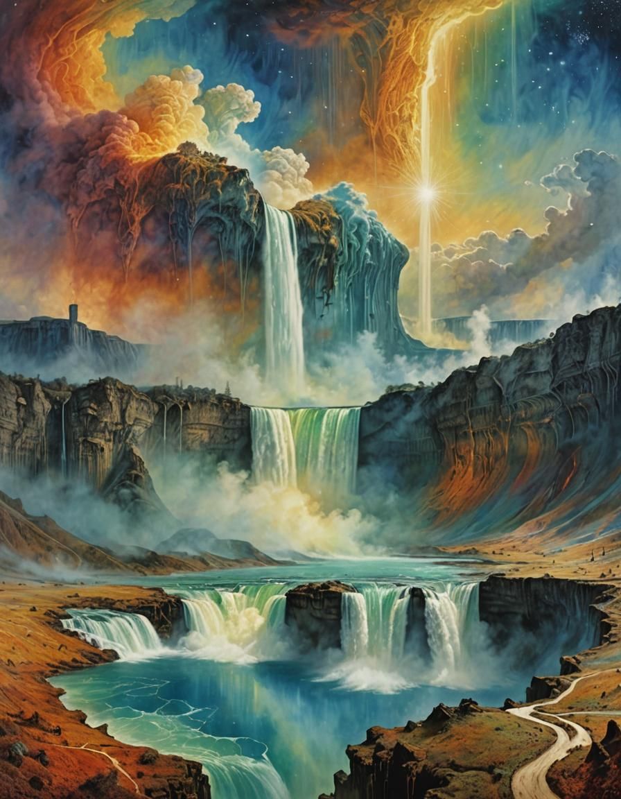 Cosmic Niagara Falls in Surreal Watercolor Style