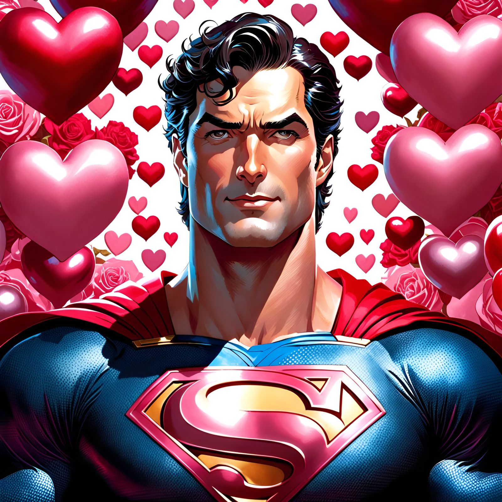 Superman Surrounded by Hearts in Rococo Style