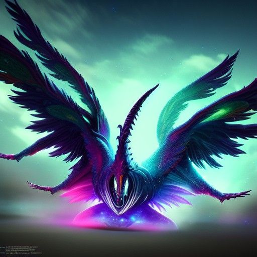 Cosmic Winged Monster in Vibrant Ghibli Style