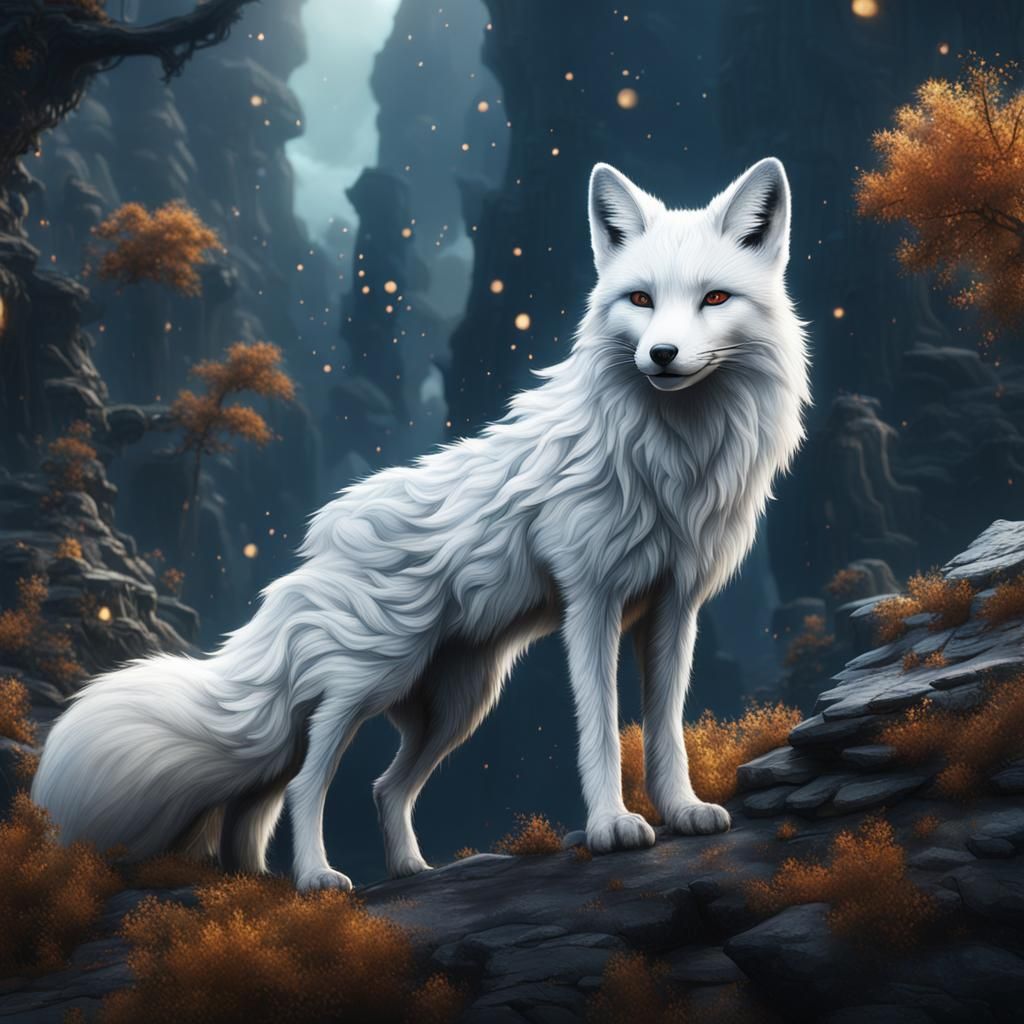 Fantastical White Fox in Detailed Matte Painting