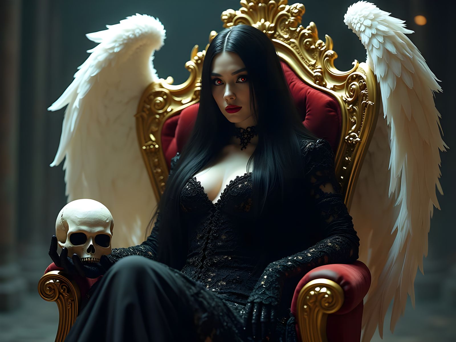 Glamorous Vampire Queen on Golden Throne