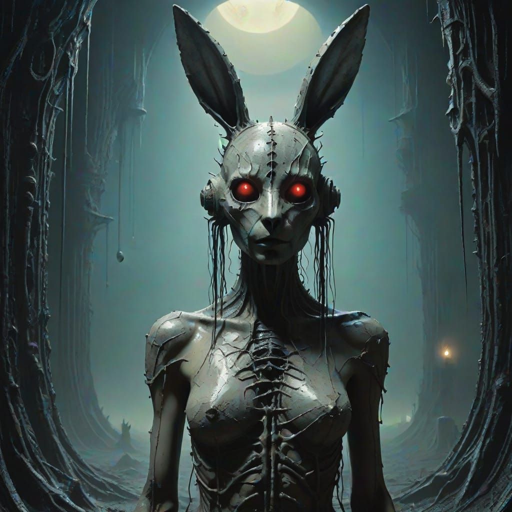 Dark, Futuristic Female Figure in Biomechanical Landscape